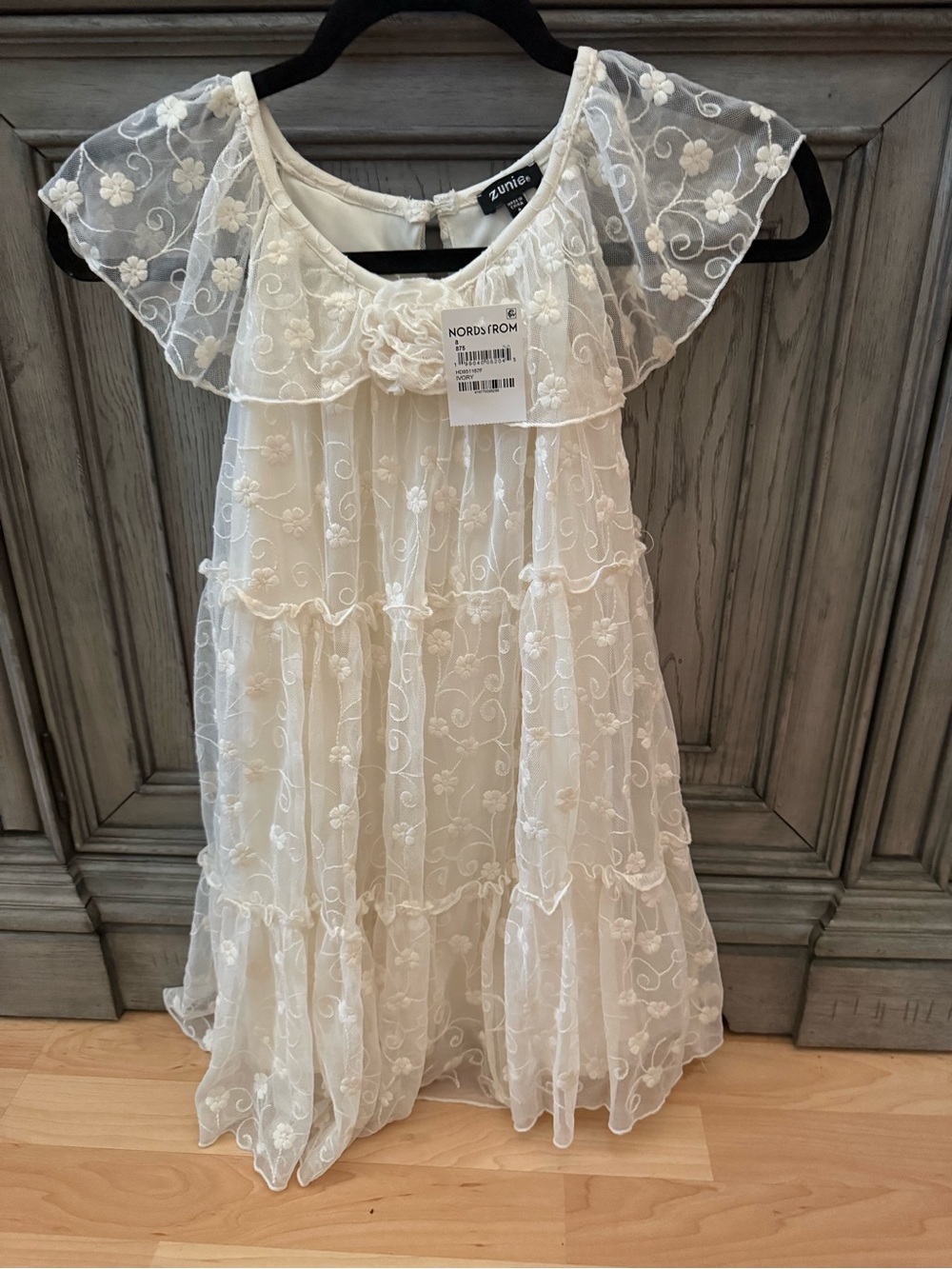 Zunie Ivory Floral Lace Tiered Party Dress for Kids Size 8!